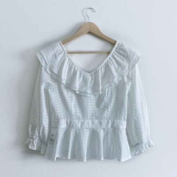 Who What Wear - White Flounce Button up Blouse - Picture 5 of 5